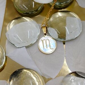 Dainty Zodiac Disk Charm, ♏/Scorpio, Mother of Pearl Delicate Pendant Necklace